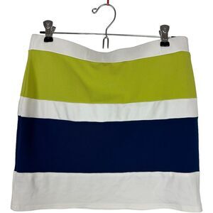 English Factory Green Blue White Striped Mini Skirt Women's Size Large